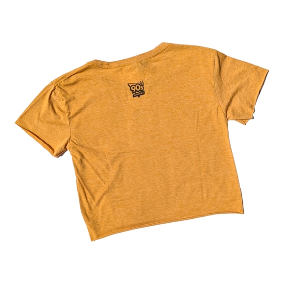 90's Experience Womens "All Eyes On Me" Eye Chart Mustard Cropped Crewneck Tee - Picture 3 of 5